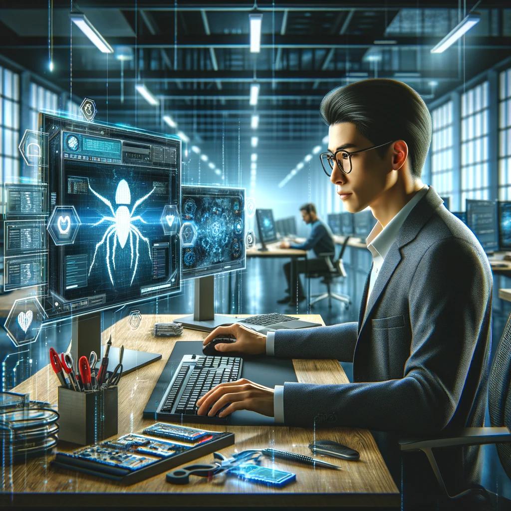 cybersecurity expert working on removing virus on a computer at central valley techcare