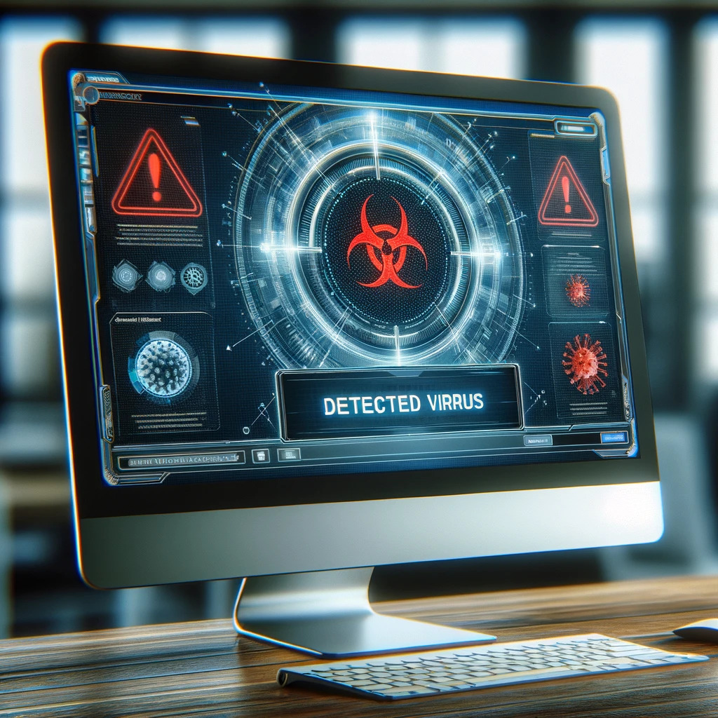 A computer technician performing a professional virus removal service on a laptop, scanning for malware, spyware, and ransomware. The image represents expert computer virus removal in Fresno and Clovis, ensuring secure and optimized system performance.