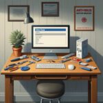 A modest computer technician's workspace with basic but effective tools for virus removal.