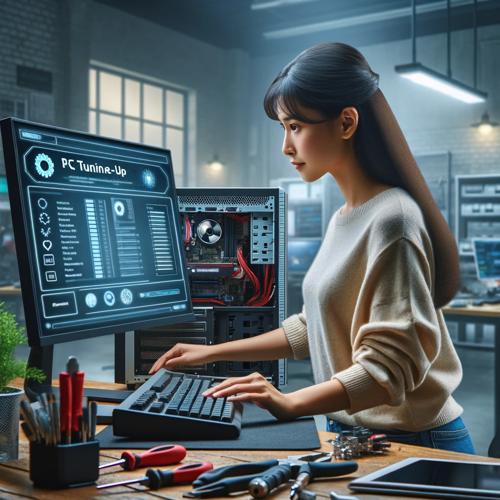 DALL·E-2024-05-13-190324-An-image-of-a-professional-computer-technician-performing-a-PC-tune-up-in-a-well-equipped-workshop-The-scene-shows-the-technician-a-young-Asian-fema