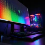 A high-performance custom-built gaming PC setup featuring an RGB-lit case, dual monitors, and an advanced cooling system, designed for gamers in Fresno and Clovis.