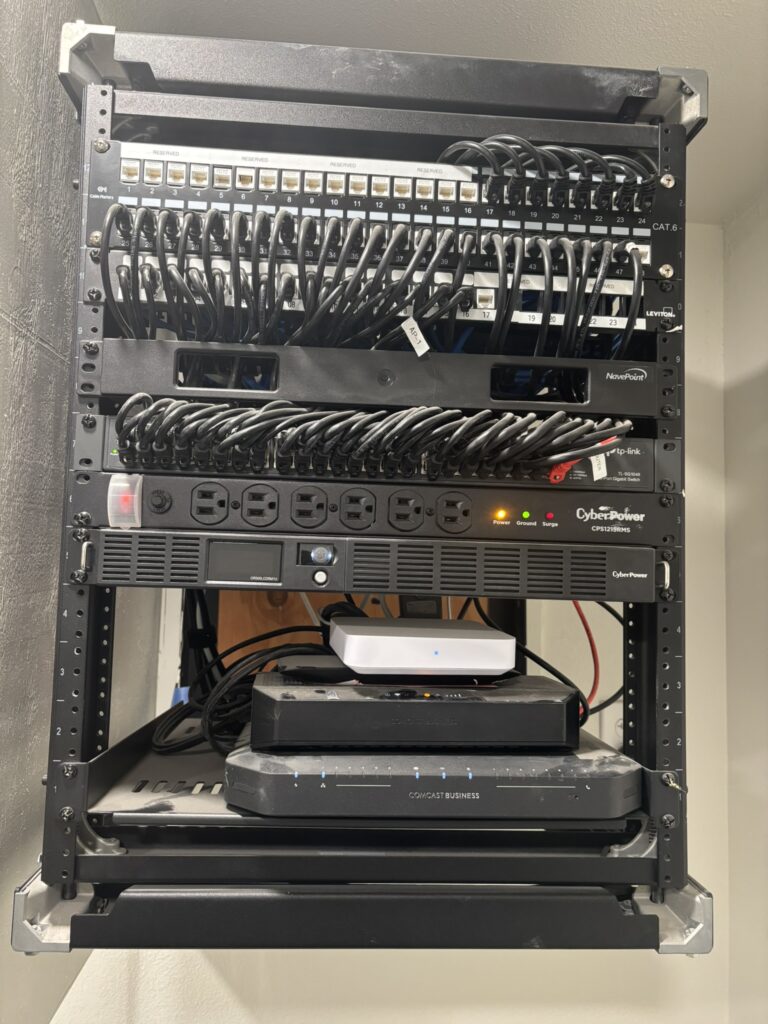 Image of a network rack built by CVTechCare as a small business IT support service in Fresno