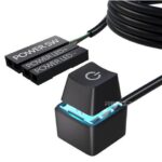 Picture of computer keyboard power button and connectors for desktop computer.